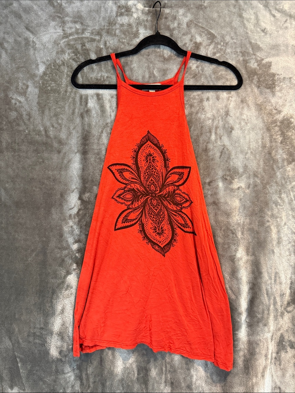 Red Halter Tank Top with Black Floral Mandala - Women